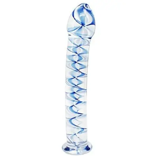 Eastern Delights Elite 6.8 Inch Bent Pleasure Wand Glass Dildo, Clear with Blue Vein Eastern Delights Elite 6.8 Inch Bent Pleasure Wand Glass Dildo, Clear with Blue Vein