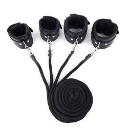 Portable Fetish Bondage Kit with 4 Adjustable Furry Ankles Wrists Cuffs for Beginners Couples Sex, PALOQUETH BDSM Bed Restraint Sets with 4 * 5 Feet Cotton Ropes for Sofa Chair Table Bind up