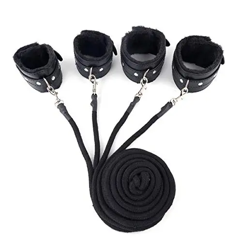 Portable Fetish Bondage Kit with 4 Adjustable Furry Ankles Wrists Cuffs for Beginners Couples Sex, PALOQUETH BDSM Bed Restraint Sets with 4 * 5 Feet Cotton Ropes for Sofa Chair Table Bind up Portable Fetish Bondage Kit with 4 Adjustable Furry Ankles Wrists Cuffs for Beginners Couples Sex, PALOQUETH BDSM Bed Restraint Sets with 4 * 5 Feet Cotton Ropes for Sofa Chair Table Bind up