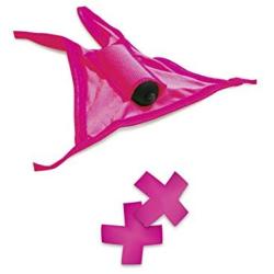 Pipedream Neon Vibrating Crotchless Panty & Pasties Set, Pink