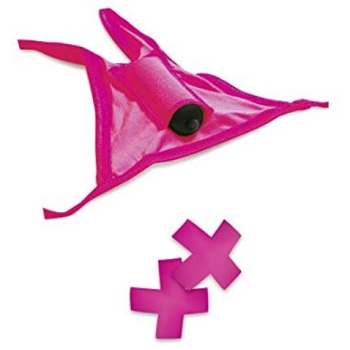 Pipedream Neon Vibrating Crotchless Panty & Pasties Set, Pink