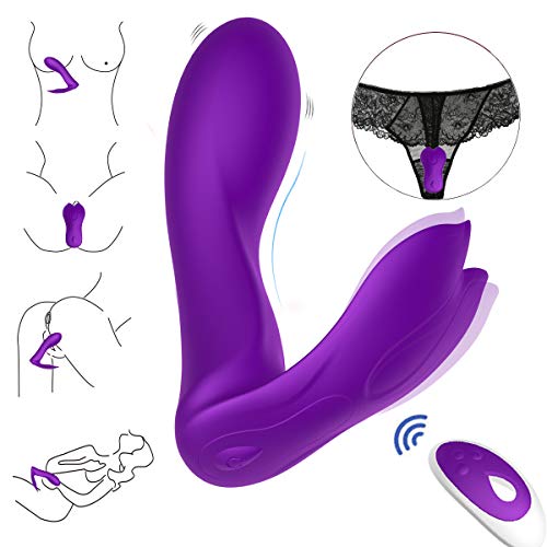 Wearable Wireless Remote Control Clitoris and G-Spot Stimulator, Clitoral Dildo Silicone Vibrators for Adult, Rechargeable Waterproof Vibrate Masturbation G Spotter Stimulator … (Purple)