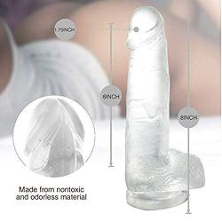 Siminey 8 inch Transparent Dîldɔ Flexible Waterproof with Strong Suction Cup Massager for Female