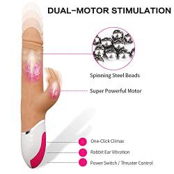 Realistic Dildo Thrusting Rabbit G-Spot Vibrator - Adorime Clitoris Vaginal Dual Stimulation Rechargeable Dildo Silicone Sex Toy for Women or Couples