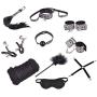 kanersty 10Pcs Faux Leather Leopard Police Handcuffs Bondage Kit Bundled Binding Sex Set