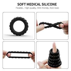 Silicone Cock Rings Set Sex Toys – Adorime Premium Stretchy Erection Enhancing Penis Ring Training Sex Things for Men and Couples (5 Rings Set) 