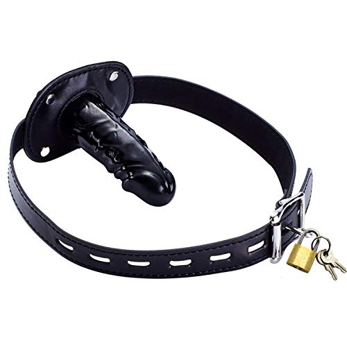 Mouth Gag Leather Mask Hood - Soft Silicone Adjustable Strap-On Lockable Belt Penis Dildo Mouth Gag Durable BDSM Sex Toy Adjustable for Couples (Long Mouth Gag(3.9inch), Black)
