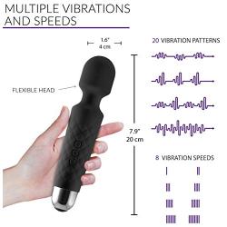 Six Nine Rechargeable Personal Wand Massager, Wireless with 20 Vibration Patterns 8 Multi-Speed - Travel Bag Included (Black)