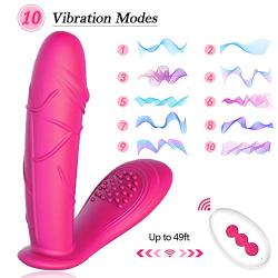 Wearable Vibrator Clitoris and G-Spot Stimulator Remote Control Waterproof Dildo Vibrator with Dual Motor 10 Vibration Modes Silicone Rechargeable Clitoris Vagina Massager for Women Couples Fun