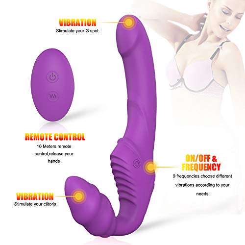 Best Vigina Strapless Vibrartor Women 9 Speed Double ViBrantor Lesbian Remote Control Adult Sexy Toy for Female Couples,Purple