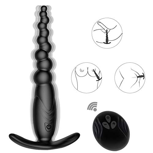 FeiGu Vibrating Anal Beads, Remote Control 7 Speeds Butt Plug Prostate Massager with Safe Pull Handle, Adult Sex Toy for Beginners