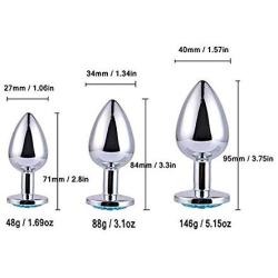 BDSM Anal Plug 3 Pcs Luxury Jewelry Design Butt Plug Fetish Stainless Steel Sex Toy Large+Medium+Small Anal Stimulation Toy for Unisex Masturbation (Purple)