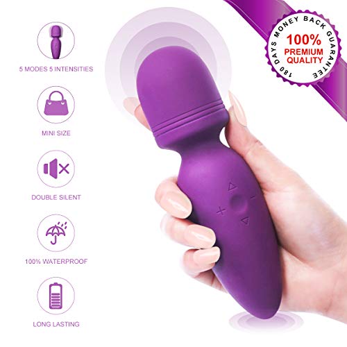 Mini Wand Massager,Fovel Wireless Cordless Portable Small Size Handheld Powerful Massage for Back Neck Shoulder Silent Waterproof USB Chargeable,Purple