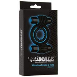 Doc Johnson OptiMALE - Vibrating Double C-Ring - Two Rings, one for shaft, one for testicles - Stretchable Silicone - 2 Powerful and Removable 10 Function Bullets - Black