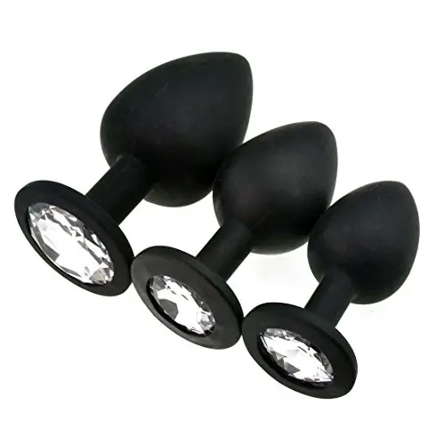 3 Pcs 3 Size Silicone Jeweled Anal Butt Plugs Anal Trainer Toys Hmxpls Sex Love Games Personal Massager for Women Men Couples Lover (Black+White)