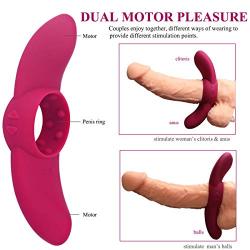 Full Silicone Vibrating Cock Ring 360° Stimulative Penis Ring Double Motor Vibrator for Men or Women Play 10 Speeds Waterproof Super Quiet Magnetic Rechargeable Couples Adult Sex Toy (Wine Red)