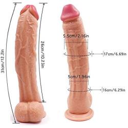 XL-Massagers 12 Inch Simulation Huge Long Lifelike Big Monster Massage Wand Handsfree Female Personal Massager (Color : Beige)