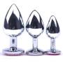 Metal Butt Plug Set with Pink Jewel End Small + Medium + Large Buttplug set. Anal plug set.