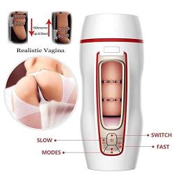 Male Masturbator Cup, Powerful Thrusting Automatic Male Masturbation Cup Electric Sex Toys for Men 3D Realistic Lifelike Vibrating Piston Multi Modes (Pink)