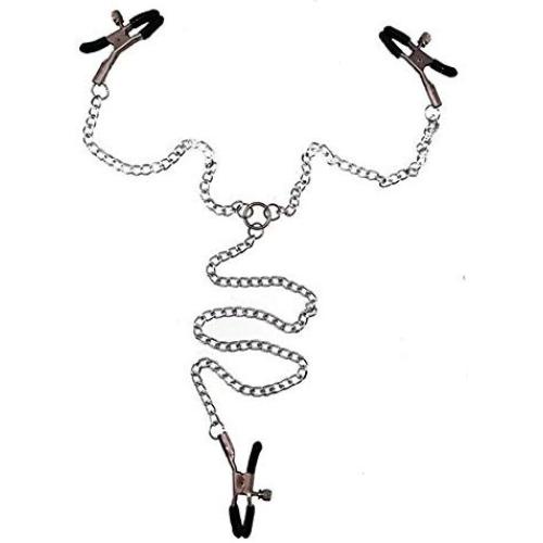 LoveSex Three Nipple Clamps Clit Clamps Set with Metal Chains three Nipple Clamps