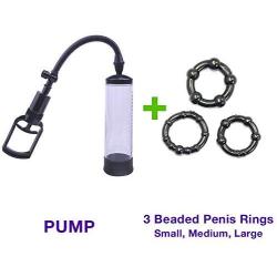 9" Pupm Vacuum Enlargement Enlarger Extender Potency Bigger Men Ed Aid + 3 Black Ring Beaded