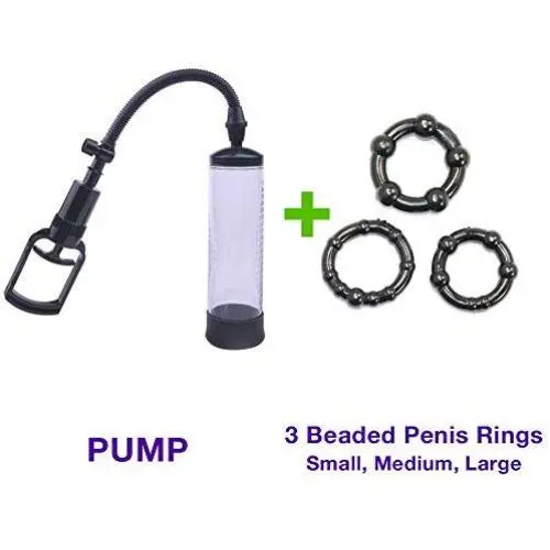 9" Pupm Vacuum Enlargement Enlarger Extender Potency Bigger Men Ed Aid + 3 Black Ring Beaded