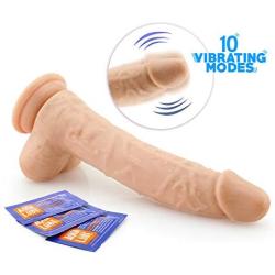 Vibrating Realistic Dildo with 10 Combination Modes, Body Safe, Waterproof Liquid Silicone Penis Vibrator with Suction Cup for Women or Men Sex Toys.