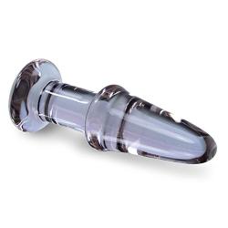 LeLuv Butt Plug Beginner 5 inch Glass Anal Toy Purple Bundle with Premium Padded Pouch