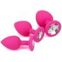 Eastern Delights Elite 3PCS Silicone Jeweled Anal Butt Plugs Anal Trainer Set, Hot Pink