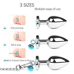 Metal Butt Plug Bell Anal Sex Toy Traction Chain BDSM Anal Plugs Jewelry Design Training Set Sex Toys Unisex Masturbation Large+Medium+Small for Beginners Advanced Users 4 Pcs