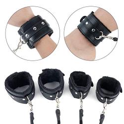 Portable Fetish Bondage Kit with 4 Adjustable Furry Ankles Wrists Cuffs for Beginners Couples Sex, PALOQUETH BDSM Bed Restraint Sets with 4 * 5 Feet Cotton Ropes for Sofa Chair Table Bind up