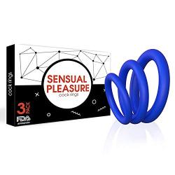 Male Cock Rings - Silicone Penis Ring Set - Sex Pleasure Rings for Erection Enhancing and Last Longer Orgasm - Blue