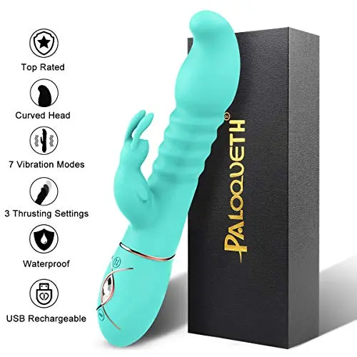 Thrusting Rabbit Vibrator with 3 Powerful Thrusting Actions 7 Vibration Modes for G Spot Clitoris Stimulation, PALOQUETH Waterproof Dildo Bunny Vibrator Personal Sex Toy for Women, Rechargeable Blue Thrusting Rabbit Vibrator with 3 Powerful Thrusting Actions 7 Vibration Modes for G Spot Clitoris Stimulation, PALOQUETH Waterproof Dildo Bunny Vibrator Personal Sex Toy for Women, Rechargeable Blue