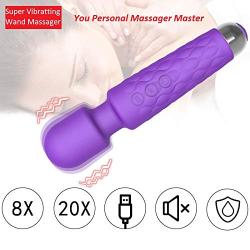 Mini Wand Massager, Personal Handheld Electric Cordless Body Massage Wand Powerful Vibrate Rechargeable Waterproof Wand - 20 Pulsation 8 Speed, Calypso Purple