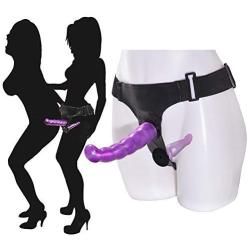 Strap on Dildo Double Dongs with Adjustable Harness G Spot Massager for Lesbian Female Sex Toy (Purple)