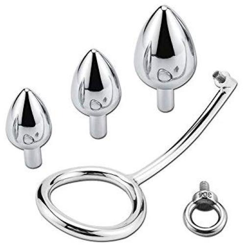 Anal Plug Set, Steel Stainless Anal Hook with 3 Size Butt Plugs Detachable Metal Anal Plug Unisex Fetish Sex Toys for Lovers(40mm）