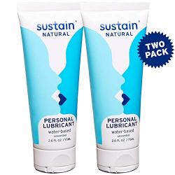 Sustain Natural Organic Personal Lubricant - Water Based - pH Balanced - Paraben Free - Unscented - 2 Pack