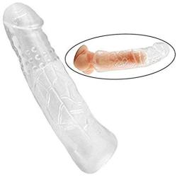 Reusable Condom Penis Sleeve Extender Couple Membrum Penis Case Cover Dick Overstriking Erection Ipsism Sexual Intrest Stick Wand Fun Rod Sleeve (Transparent)