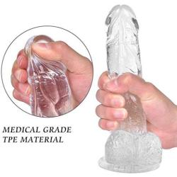 Realistic Dildo Jelly Dong, 8 inch Dildo for Beginners with Strong Suction Cup Base for Vaginal G-spot and Anal Play(Clear)