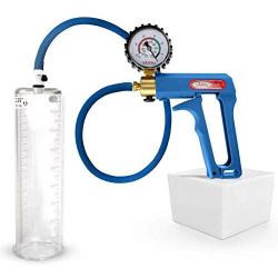 LeLuv Maxi Blue Plus Rubberized Vacuum Gauge Penis Pump Bundle with Premium Silicone Hose 9 inch x 2.25 inch Cylinder