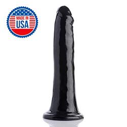 Easy Entry Slim Dildo, Black, 8 Inch