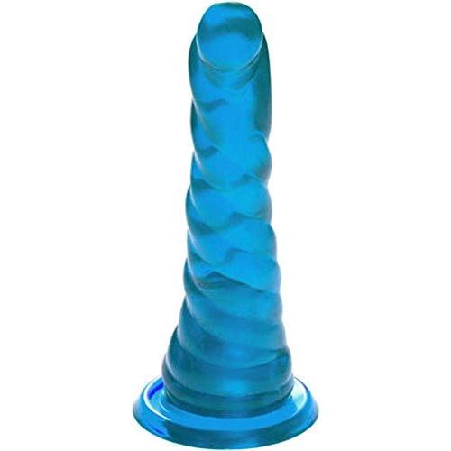 Jelly Corkscrew Dong with Suction Cup, 6 Inch, Cool Blue