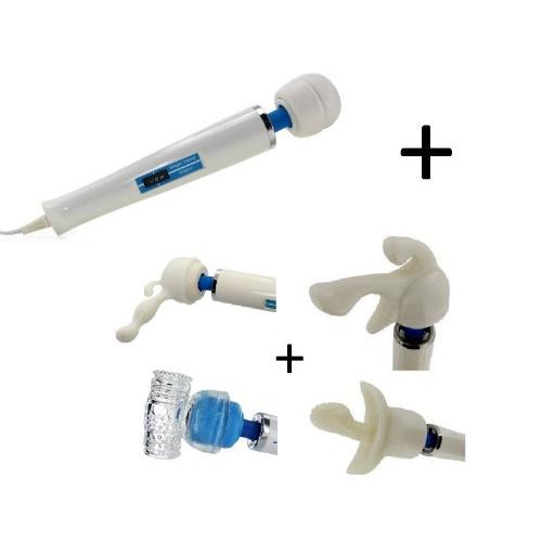Original Hitachi Magic Wand Massager Vibrator + Four Magic Wand Attachments G-Spotter Tri-Gasm for Her Humming Bird Male Masturbator Wand Attachment & P-Spot Prostate Attachment for for Him - SensualHut His & Her Magic Wand Kit