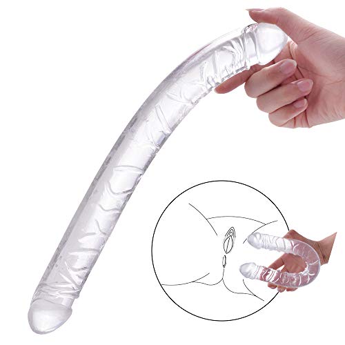 MATATA Dildo Adult Toy for Lesbian, 13.2 Inch Double Sided Dildo for Women Waterproof Flexible Double Dong with Curved Shaft for Vaginal G-spot and Anal Play(Clear)