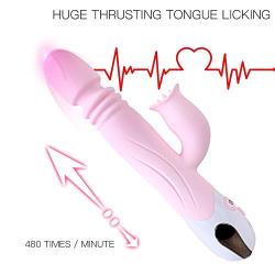 Wushuangyu Realistic Silicone Female Vibrant Toys with 12 Frequency Telescopic and 12 Kinds of Tongue Licking Rechargeable - Vibrant Toy