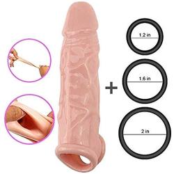 9 inch New Silicone Wearable Male Rod Extension Enhancer Girth Extender Slêeve for Men Best Gift for Travel + 3 Pcs Pên?sdêlay R?ng