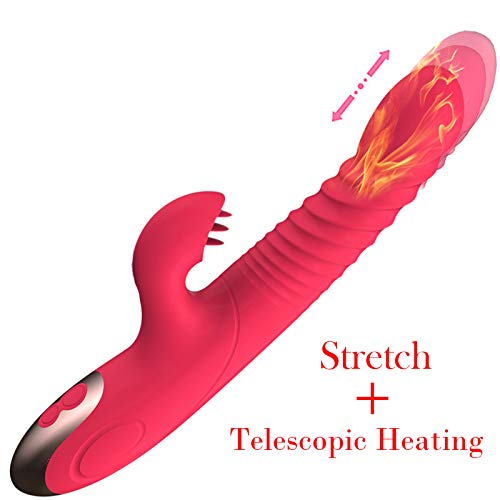 Stretch + Telescopic Heating + Clitoris Vibration G Spot Vibrator Wand, USB Charging Powerful Dual Motor Rabbit Vagina Vibrate Stimulator Massager Clit Masturbation Dildo for Female Women Girl Coupl