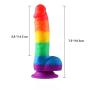 7.9 Liquid Silicone Colorful Dildo Realistic Rainbow Pattern Penis Shape Massage Toy with Suction Cup for Hands-Free Play