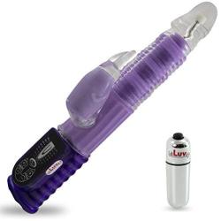 LeLuv Rabbit Vibrator Wave Action Motion Shaft Clitoral Massager Showerproof Multispeed Purple Bundle with Mini Bullet