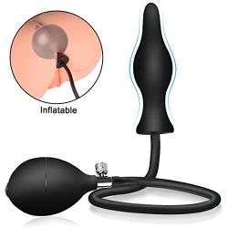 Silicone Expand Inflatable Anal Plug - Body-Safe Medical Grade Waterproof Butt Sex Toy for Male, Female and Beginners (Black Classic Style)